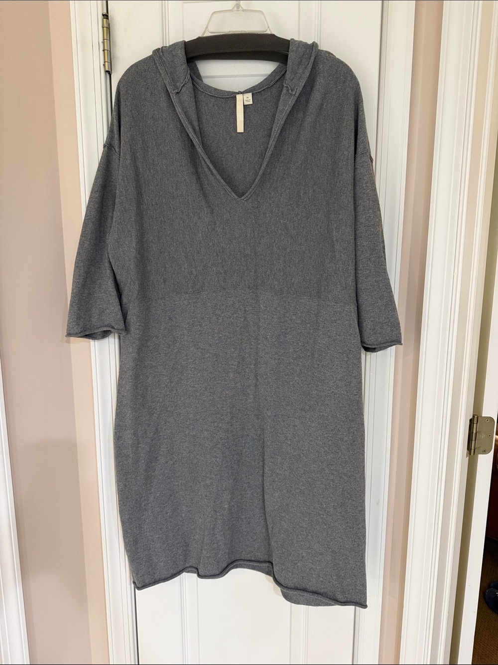 Pure Jill Women's Gray Hooded V-Neck Sweater Dress, XL